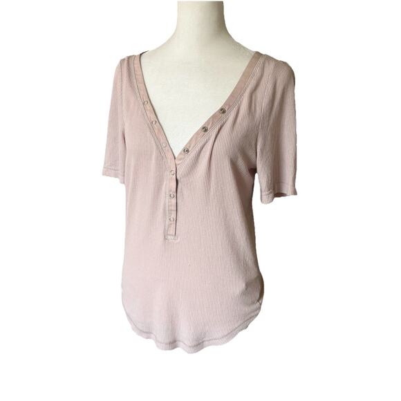 Out From Under Womens Large Henley Top Vneck Short Sleeve Lavender NWT UO Tee - Picture 5 of 7